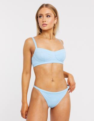 Weekday Ava Recycled Polyester Tanga Bikini Bottoms In Light Blue Asos