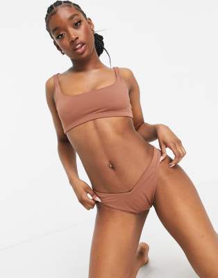 Weekday Ava V-cut Swim Bottom In Mocha-brown