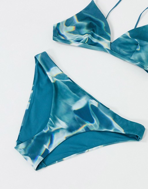 Weekday Ava Water printed bikini bottom in blue