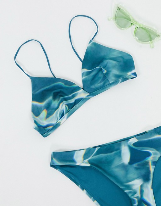 Weekday Ava Water printed traingle bikini top in blue