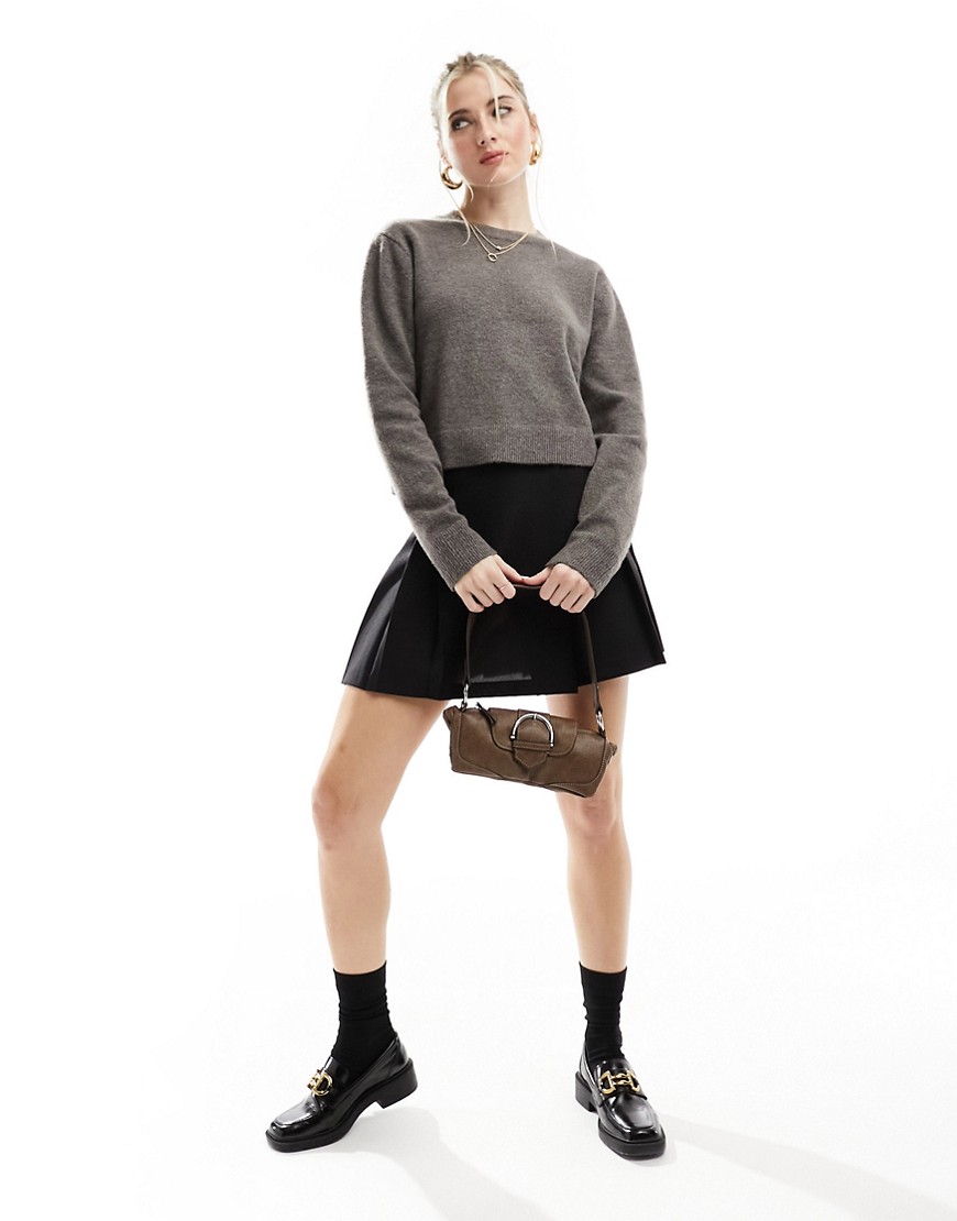 Weekday Ayla knitted jumper in dark taupe melange-Brown