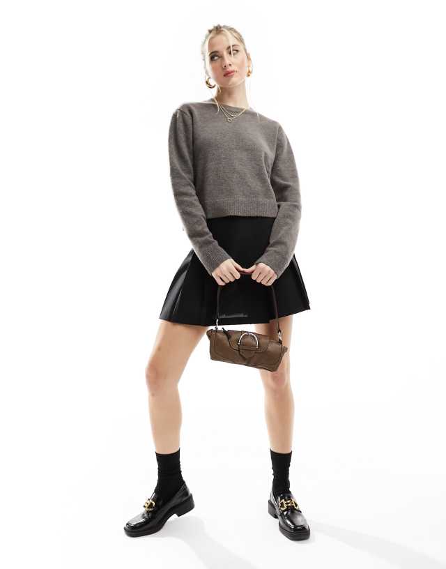 Weekday - ayla knitted jumper in dark taupe melange