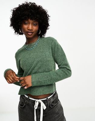 Weekday Ayla knitted jumper in green melange
