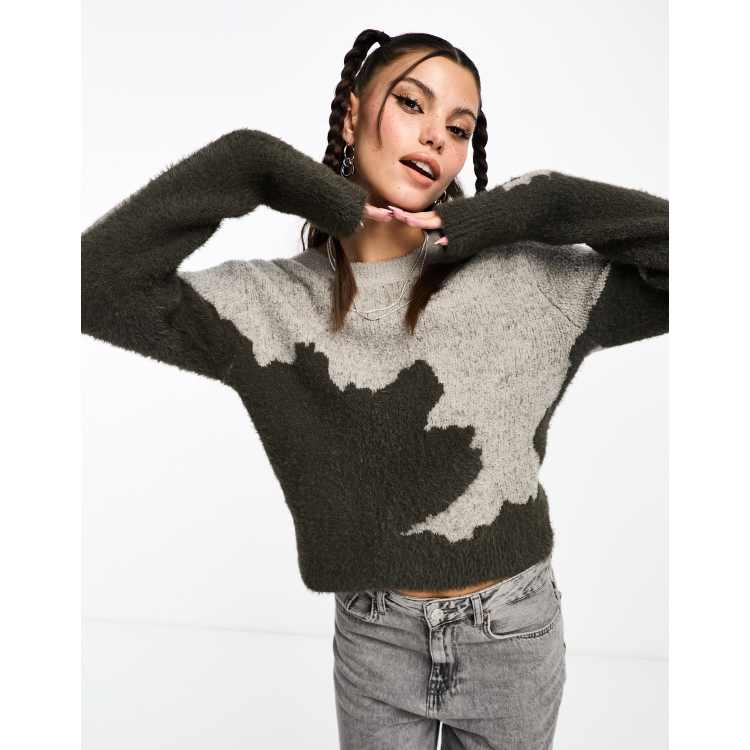 Weekday Ayla sweater with jacquard design in khaki | ASOS