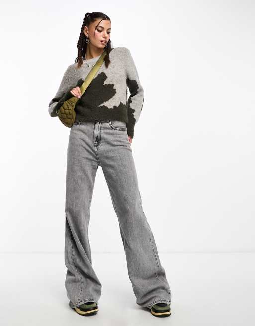 Weekday Ayla sweater with jacquard design in khaki ASOS