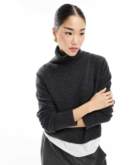 Weekday Ayla turtleneck sweater in black melange