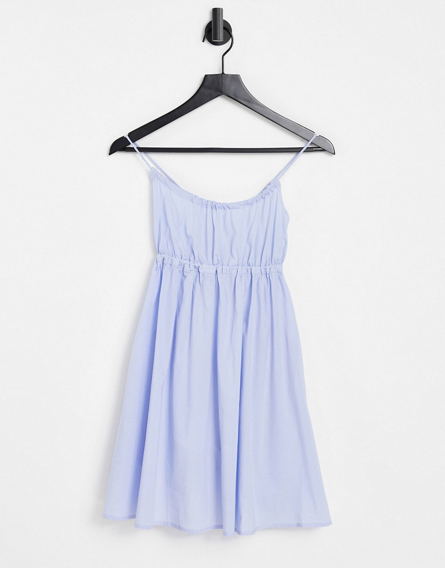 Weekday Babydoll organic cotton cross back dress in blue-Blues