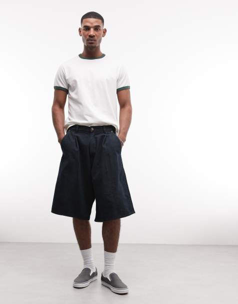 Weekday – Baggy-Fit-Jeans-Shorts in dunkelblauer Rinse-Waschung mit Bundfalten - view 1