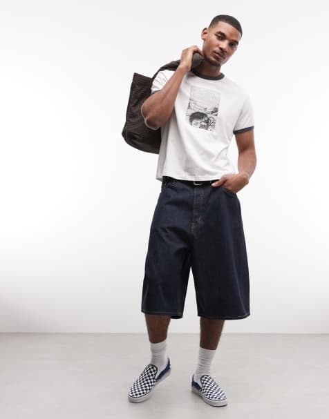 Weekday baggy long denim shorts in dark blue - view 1