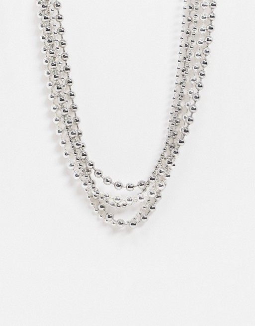 Weekday Ball multirow beaded necklace in silver