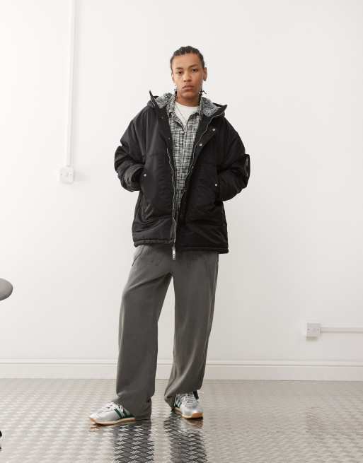 Weekday Baloo parka coat with borg lining in black ASOS