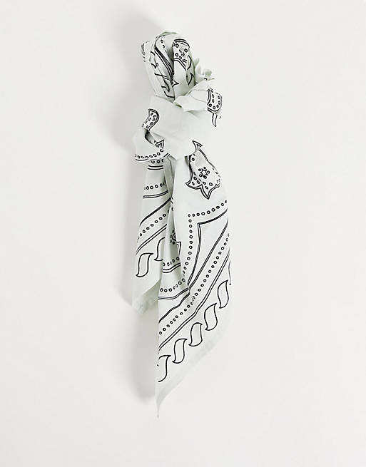 Weekday Bam cotton dragon print scarf in light white - MBLUE