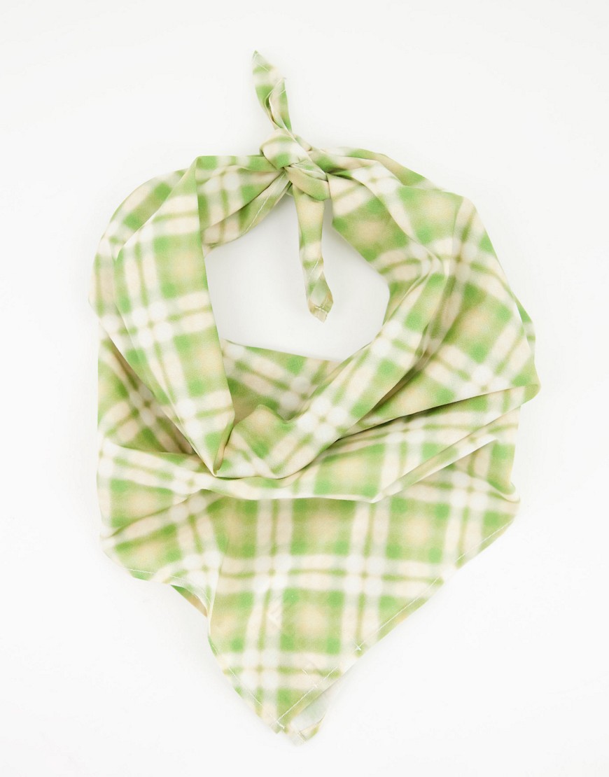 Weekday Bam ORGANIC COTTON eco check print scarf in green-Multi