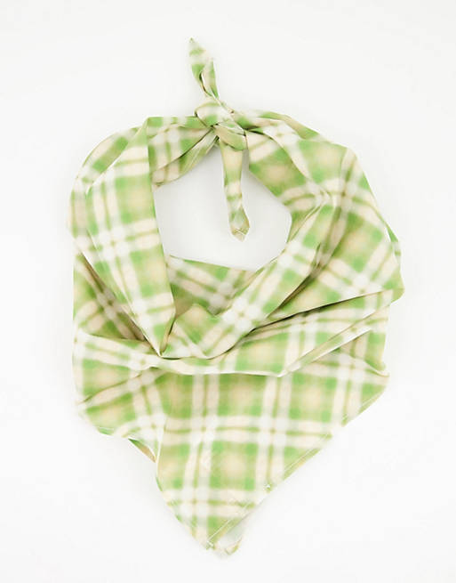 Weekday Bam organic cotton eco check print scarf in green