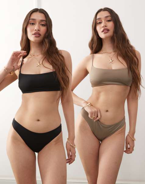 Weekday bandeau bikini top 2-pack in black & mole - view 1