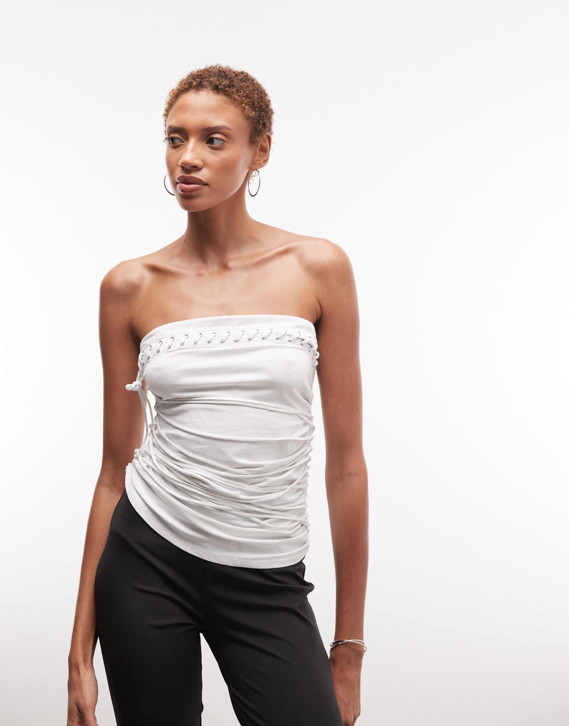 weekday bandeau top with strap detailing in off white