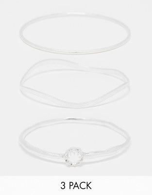 Weekday Weekday bangle bracelet 3-pack with gemstone detail in silver