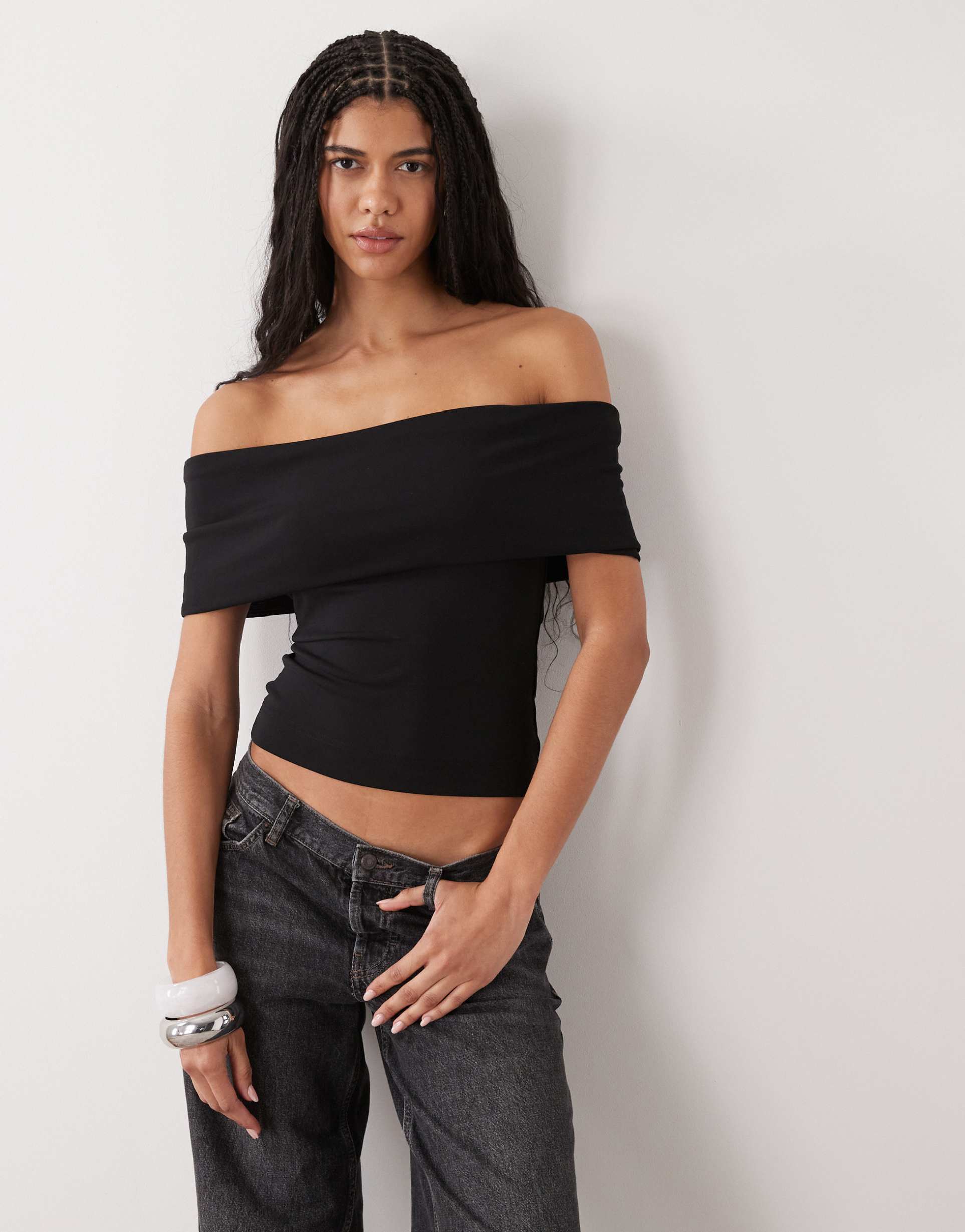 weekday bardot top in black