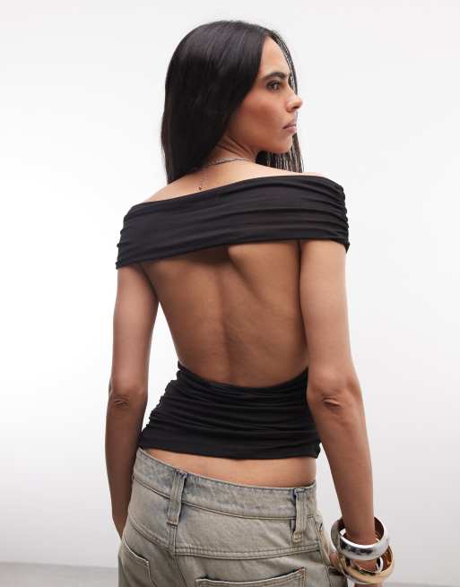 Weekday bardot top with open back in black, 4 of 4