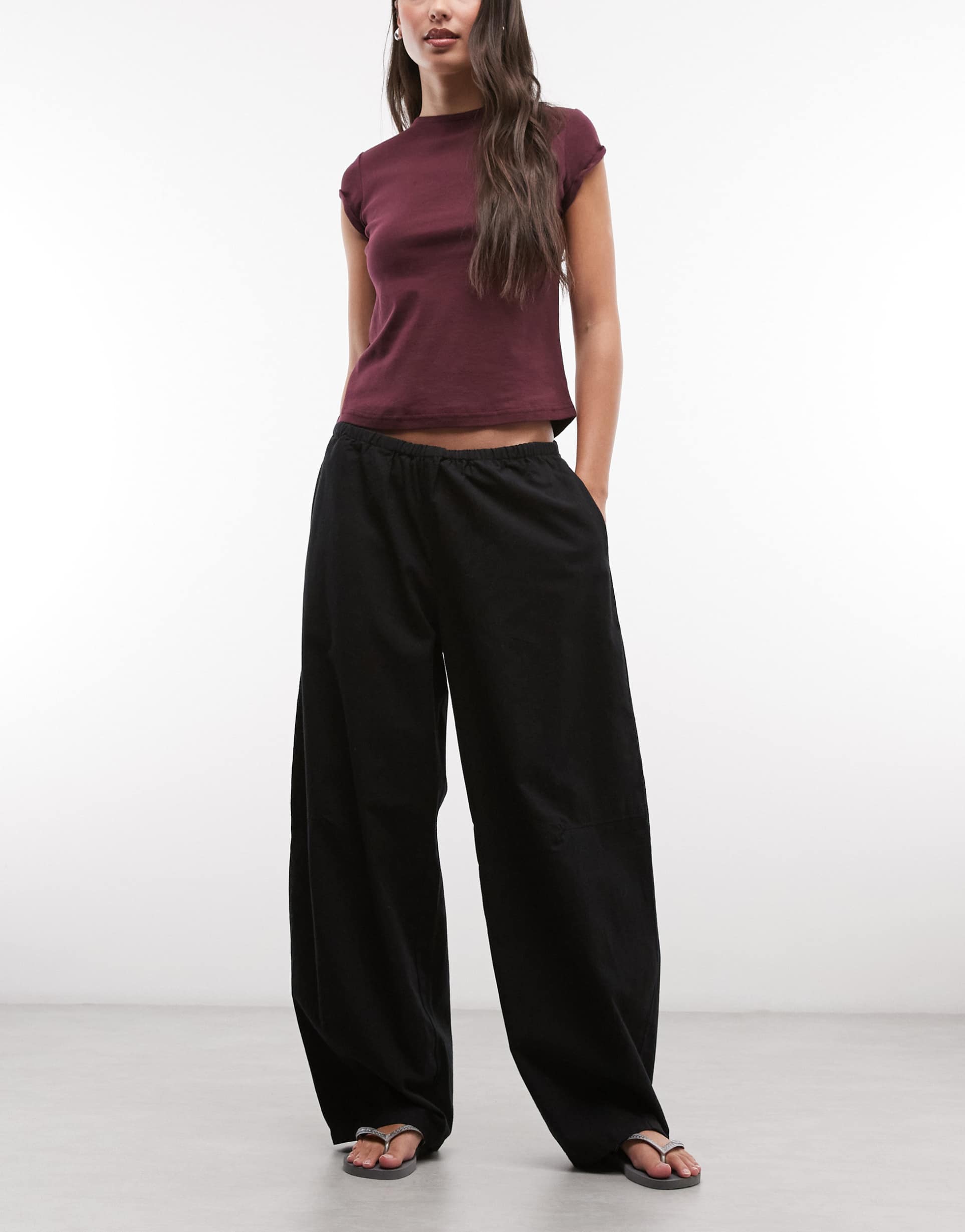 weekday barrel leg parachute pants in black