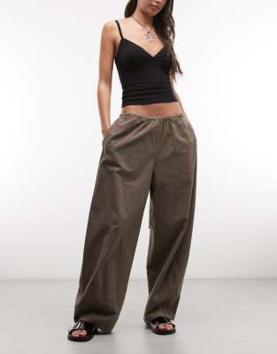 Weekday Barrel Leg Parachute Pants In Brown