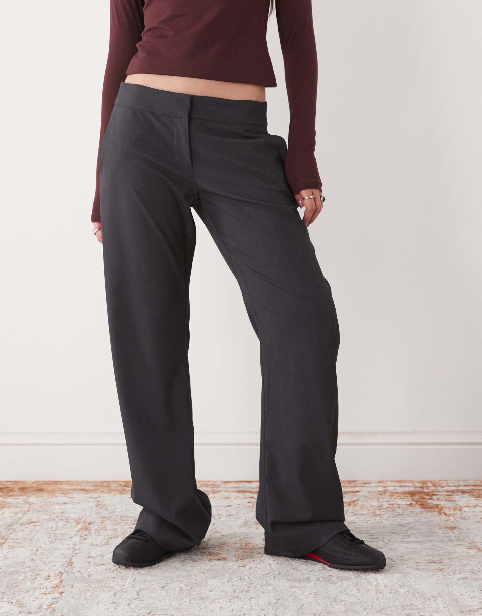 weekday barrel leg tailored pants in heather gray