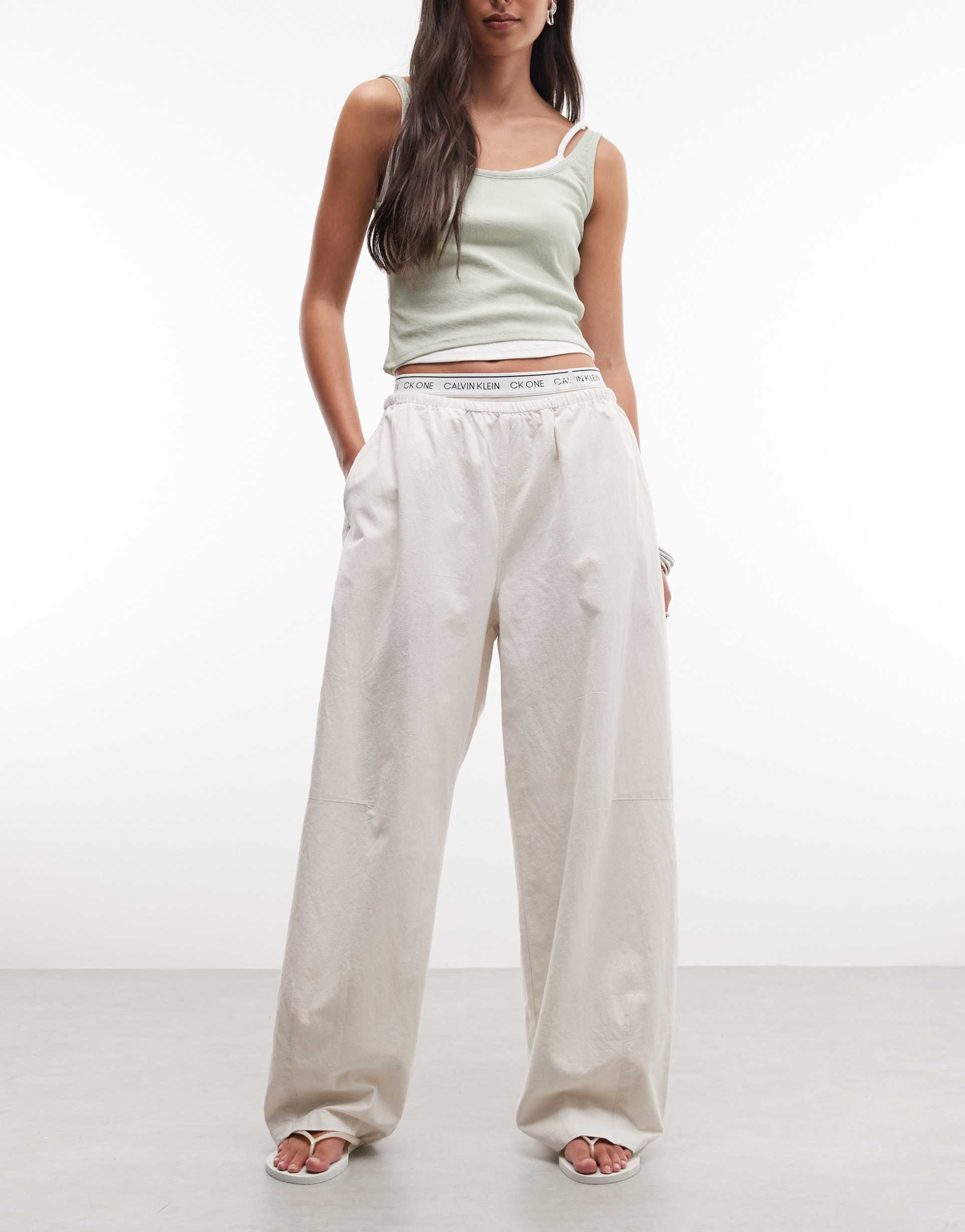 weekday barrel parachute pants in off-white