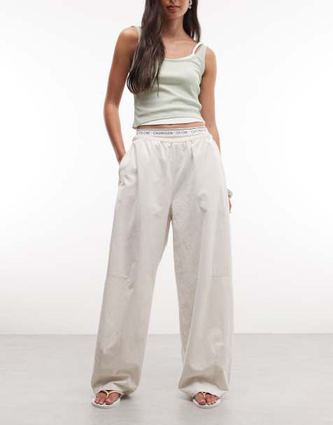 Weekday barrel parachute trousers in off white
