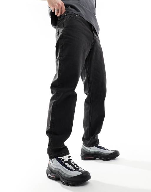Weekday Barrel relaxed fit tapered jeans in tuned black, 4 of 5