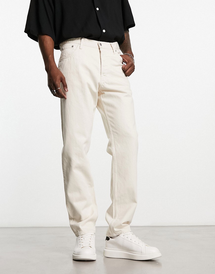Weekday Barrel relaxed fit tapered leg jeans in ecru-White