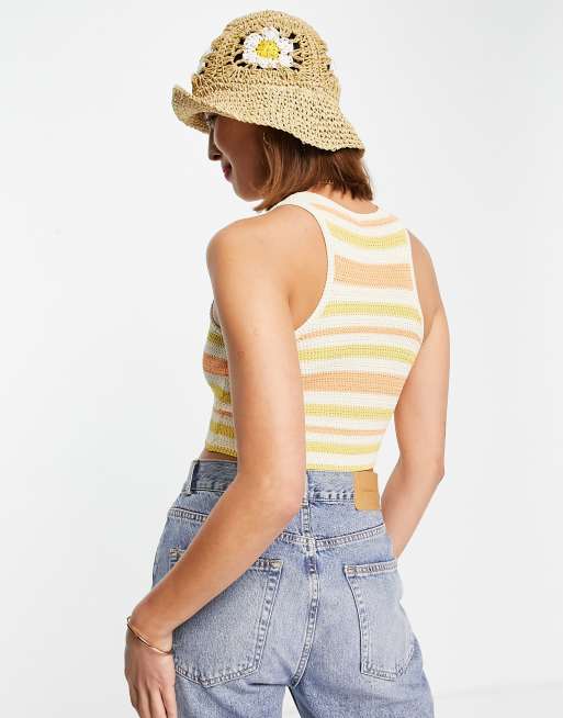 Weekday – Bay – Strand-Tanktop in Häkeloptik in Creme mit Streifen, Kombiteil, 2 von 4