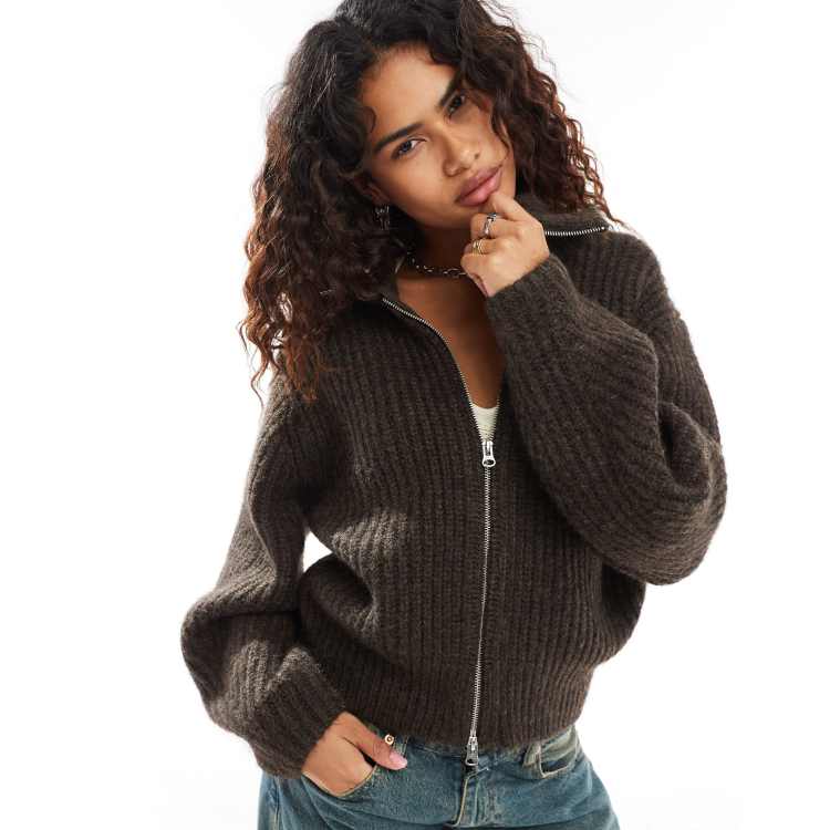 Weekday Bea wool blend zip through cardigan with oversized collar