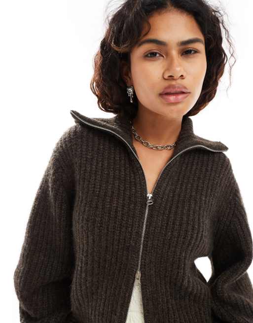 Weekday Bea wool blend zip through cardigan with oversized