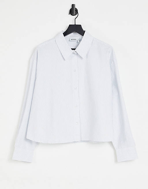 Women Shirts & Blouses/Weekday Beam organic cotton shirt in blue and white stripe 