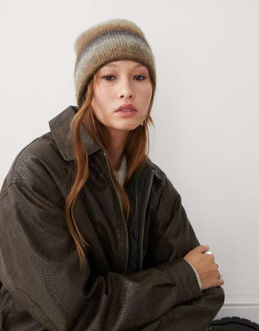 Weekday - Beanie van wol- en alpacamix met pluizig garen in bruin, 2 van 4