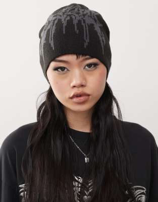 beanie with jacquard graphic in black