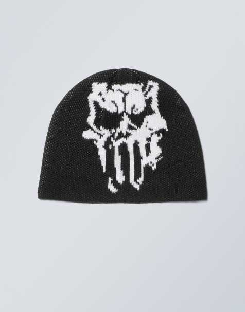 Weekday beanie with jacquard graphic in black - view 1
