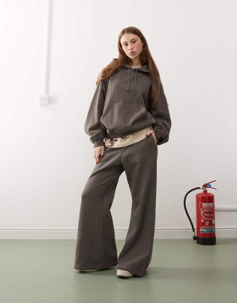Weekday Beata heavyweight jersey slightly flared sweatpants in mole - part of a set - view 1