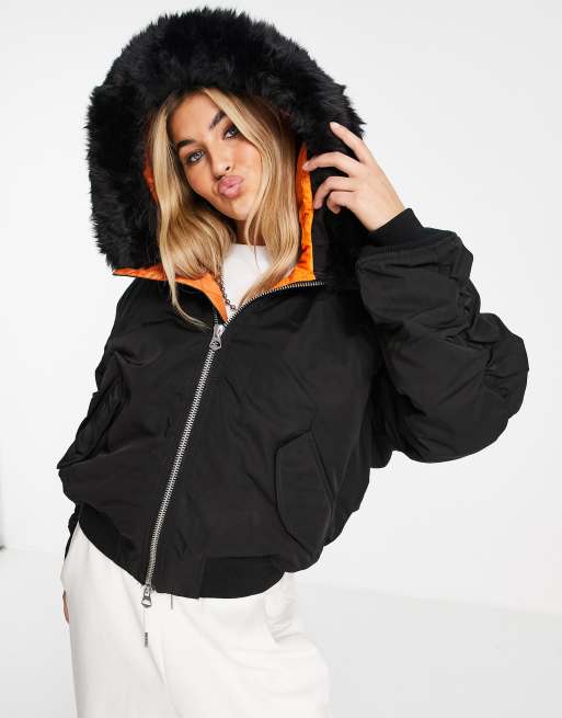 Weekday Beatrice bomber jacket with hood in black BLACK