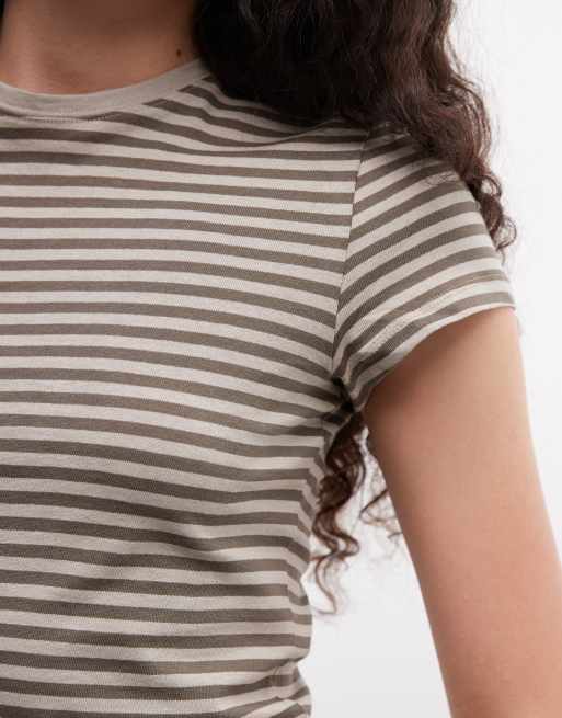 Weekday - Beige og gråbrun baby-T-shirt i 90'er-stil med striber, 4 af 4