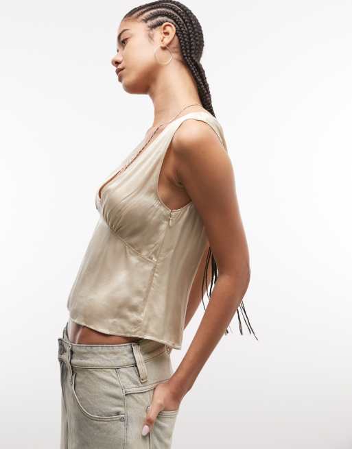 Weekday - Beige top i satin, 2 af 4