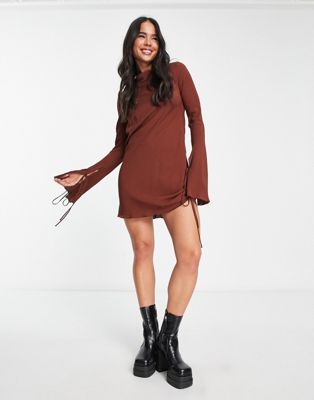 Weekday Bella mini dress with exposed back in brown