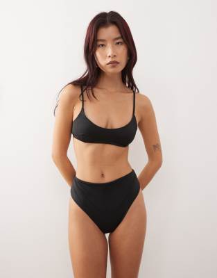 Weekday - Bella - Mix & Match - Bikinihose in Schwarz mit hohem Bund
