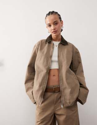 Belle washed canvas barn jacket in mole-Brown