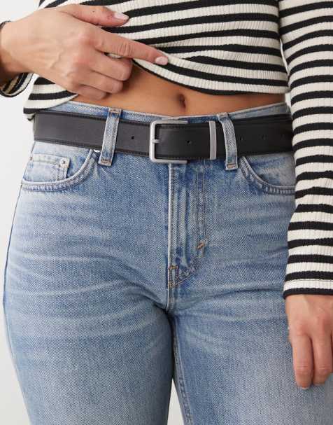 Weekday belt with square silver buckle in black - view 1