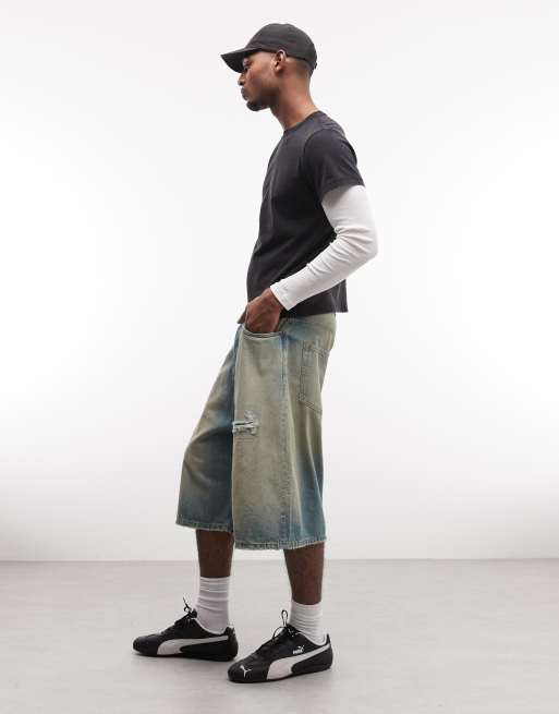 Weekday - Bermuda style festival effet usé à entrejambe bas - Bleu délavé effet sali, 2 de 5