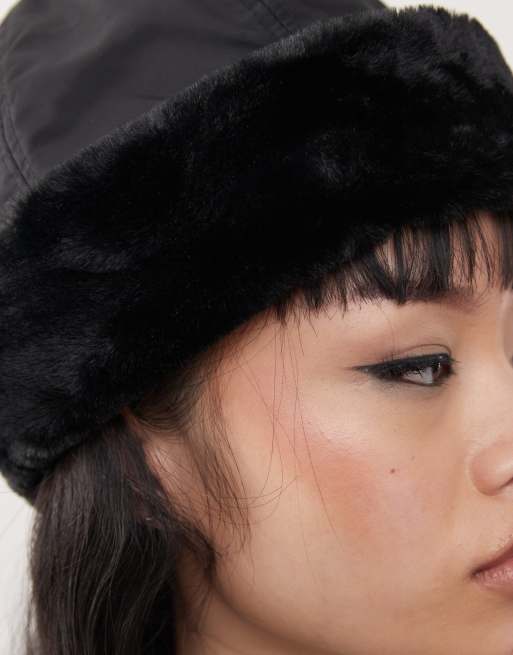 Weekday - Berretto in nylon con pelliccia sintetica nero, 3 di 3