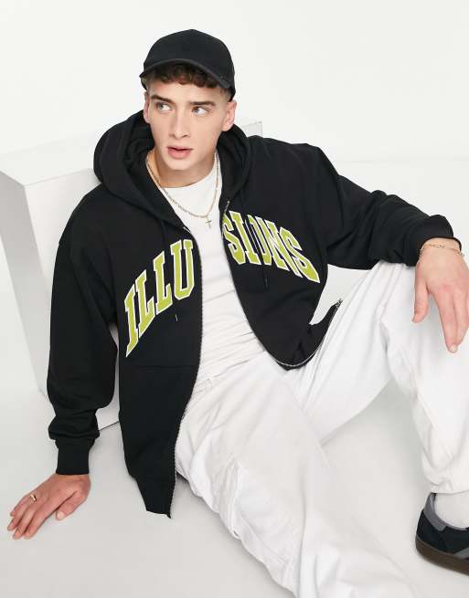 Weekday – Bestickter Oversize-Kapuzenpullover in Schwarz
