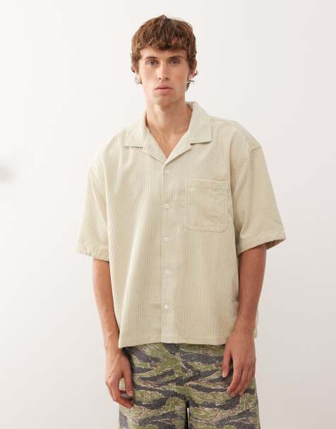 Weekday oversized cord revere shirt in beige