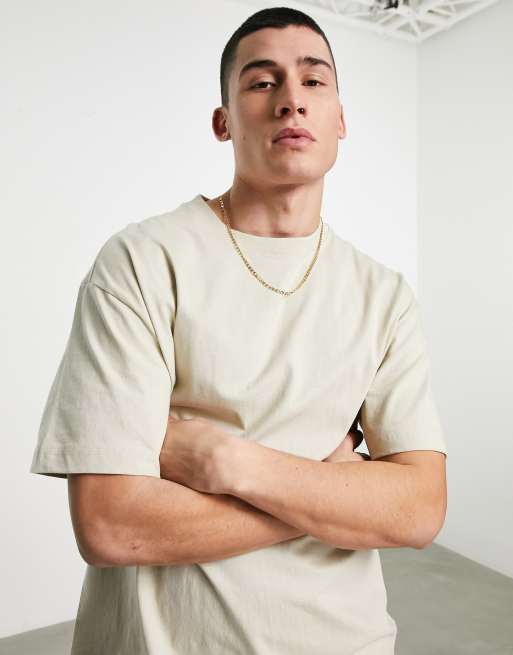 Weekday – Beżowy T-shirt oversize – część zestawu, 3 z 4
